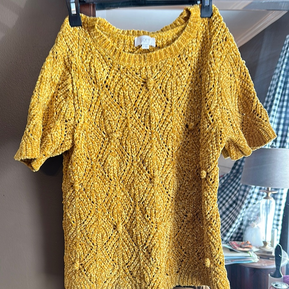 Yellow Knit Short Sleeve Sweater